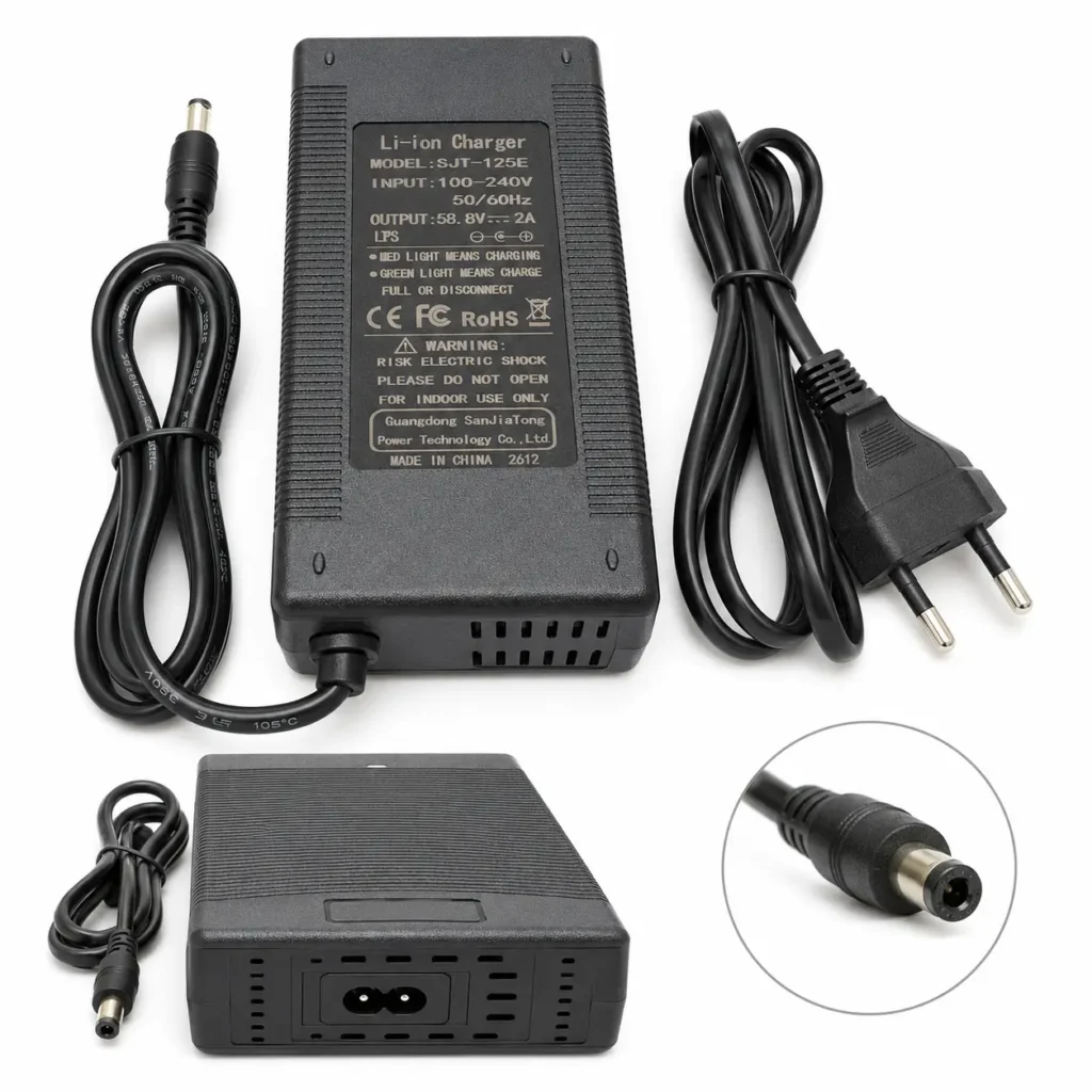 Įkroviklis 58.8V 2A DC 5.5x2.1 mm su aušintuvu 52V baterijoms
