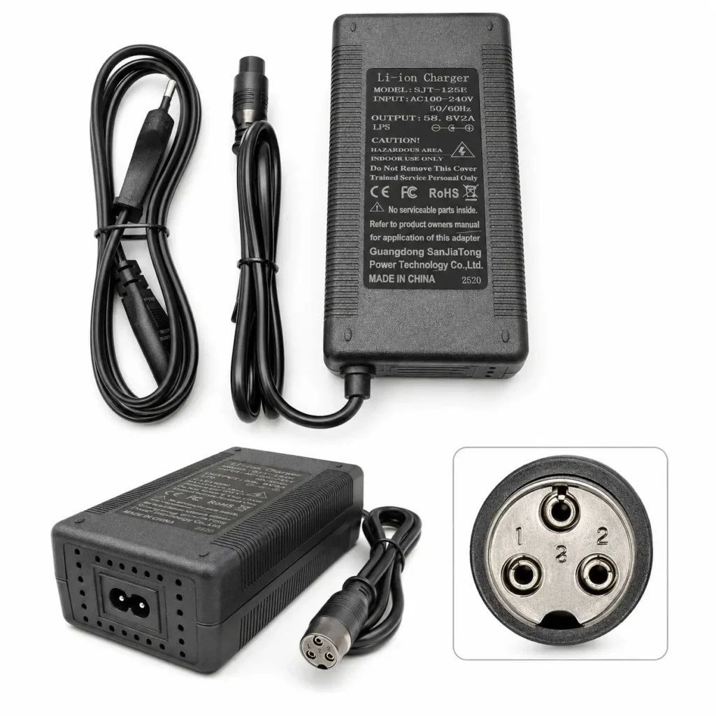 Įkroviklis 58.8V 2A GX16 3 PIN su aušintuvu 52V baterijoms