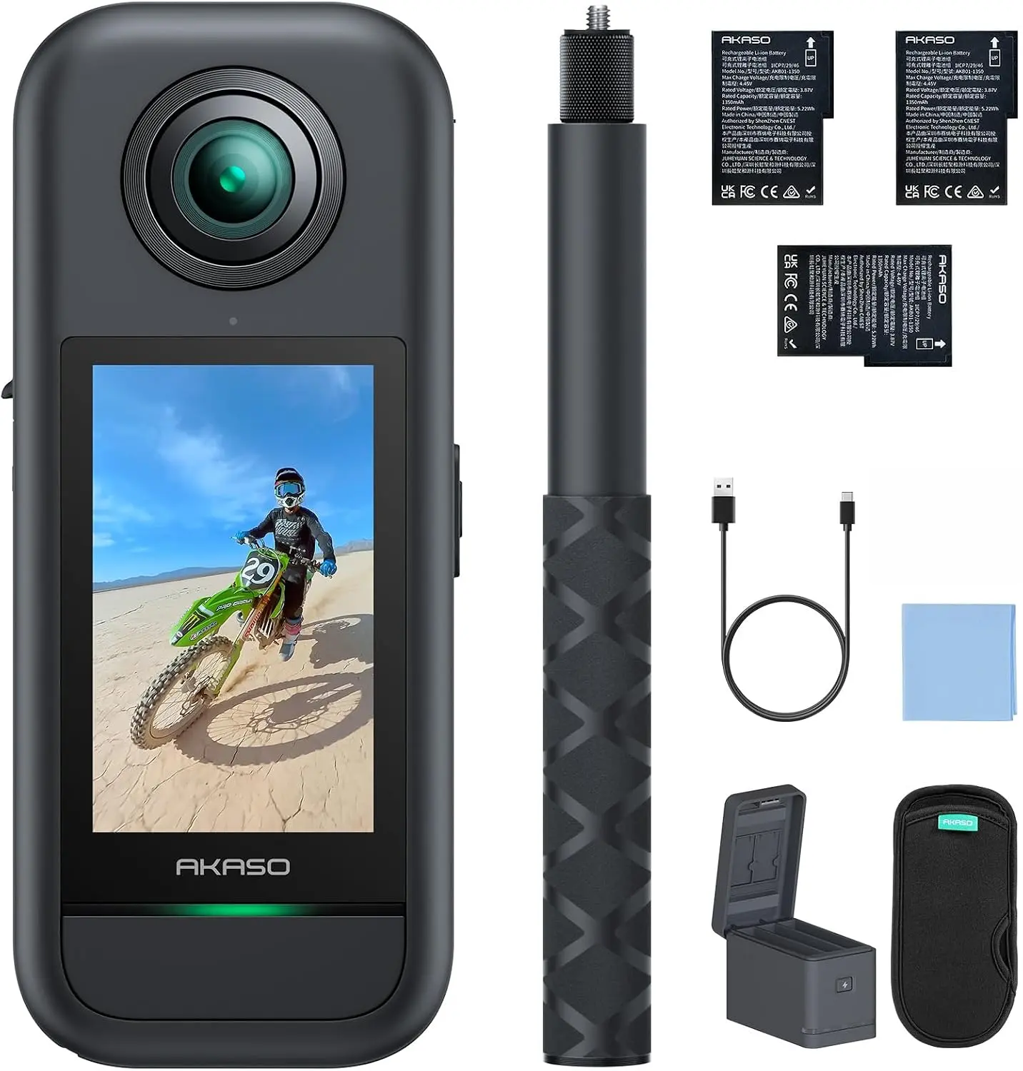 AKASO 360 Creator Combo 5.7K kamera su baterijomis ir Invisible Selfie Stick