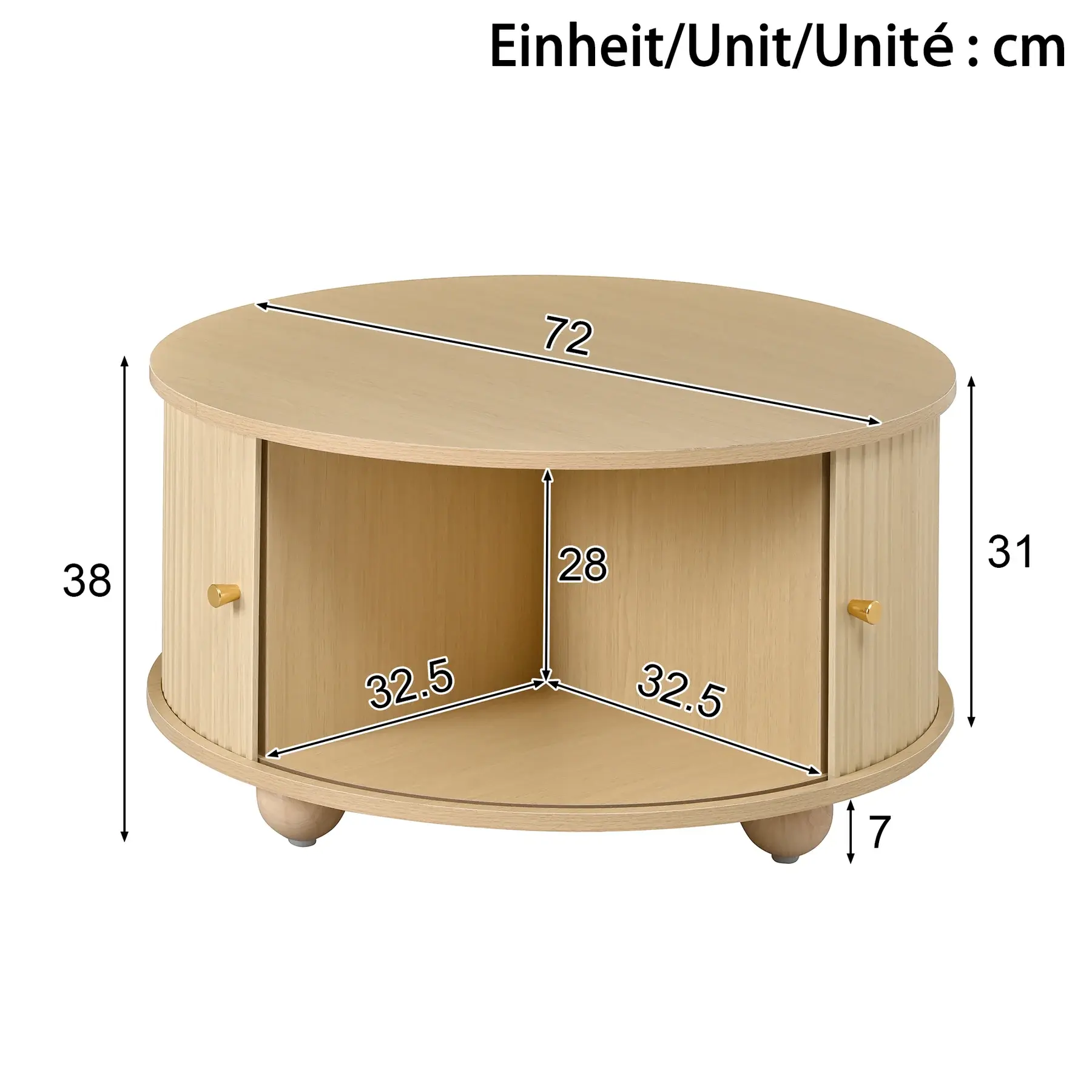 FLEX VASE apvalaus kavos staliuko matmenys 72 × 72 × 38 cm