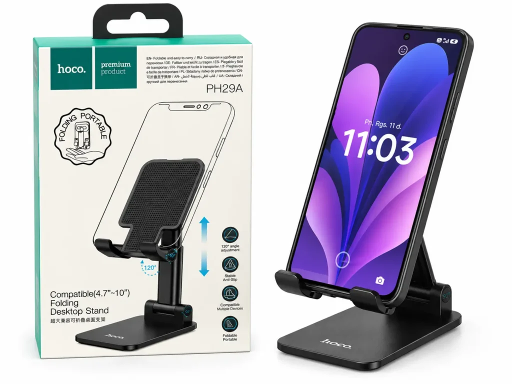 Hoco PH29A reguliuojamas sulankstomas telefono ir planšetės stovas juodas