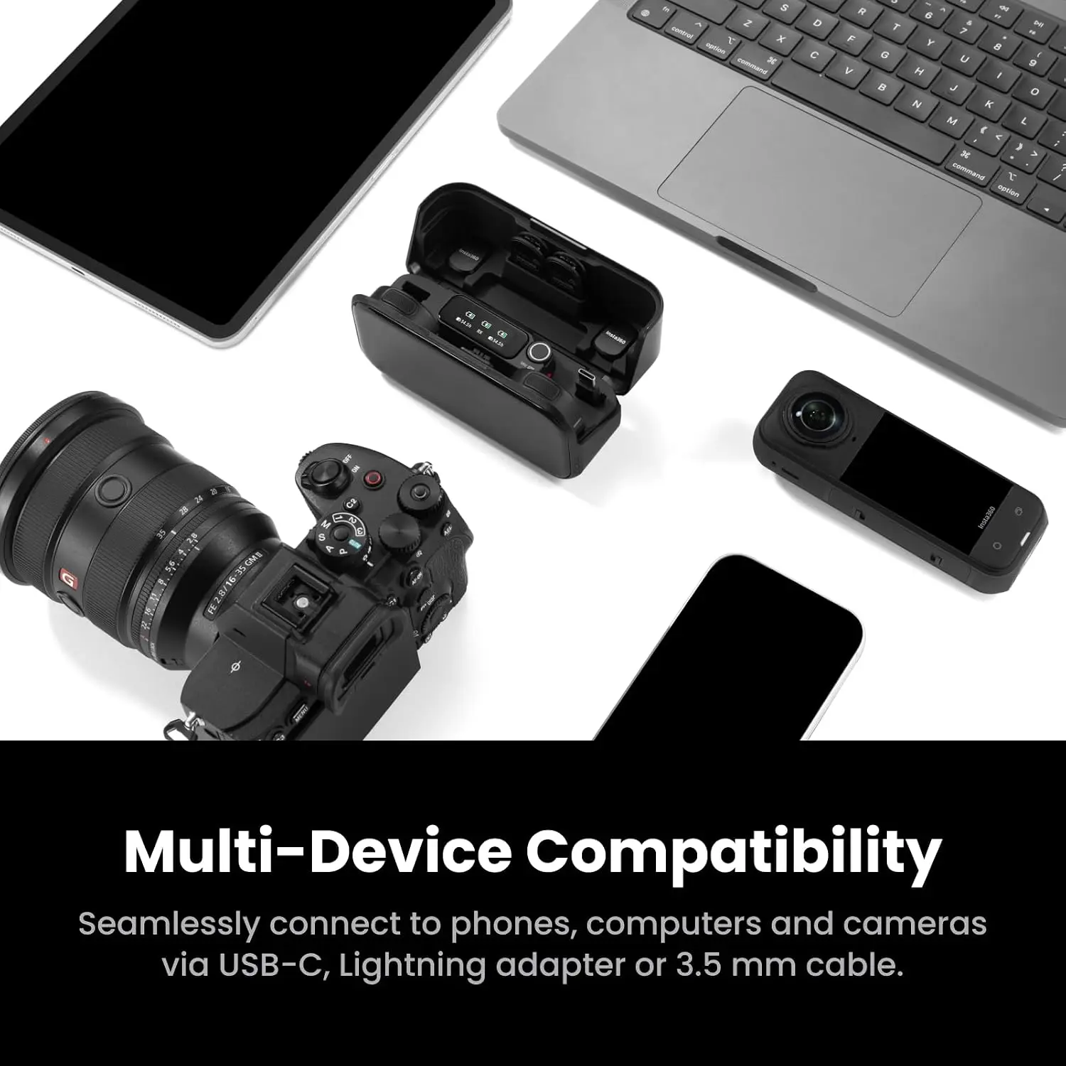 Insta360 Mic Pro professional wireless microphones with charging case