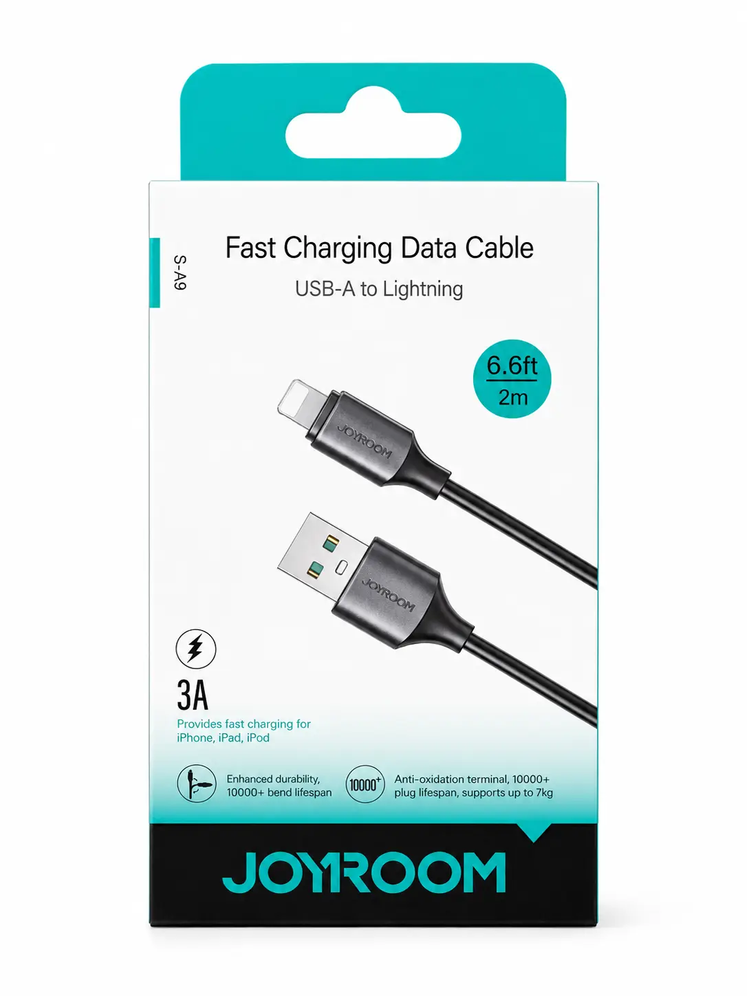 Joyroom Long-Lasting Series A9 USB-A į USB-C 3A 2m įkrovimo kabelis juodas