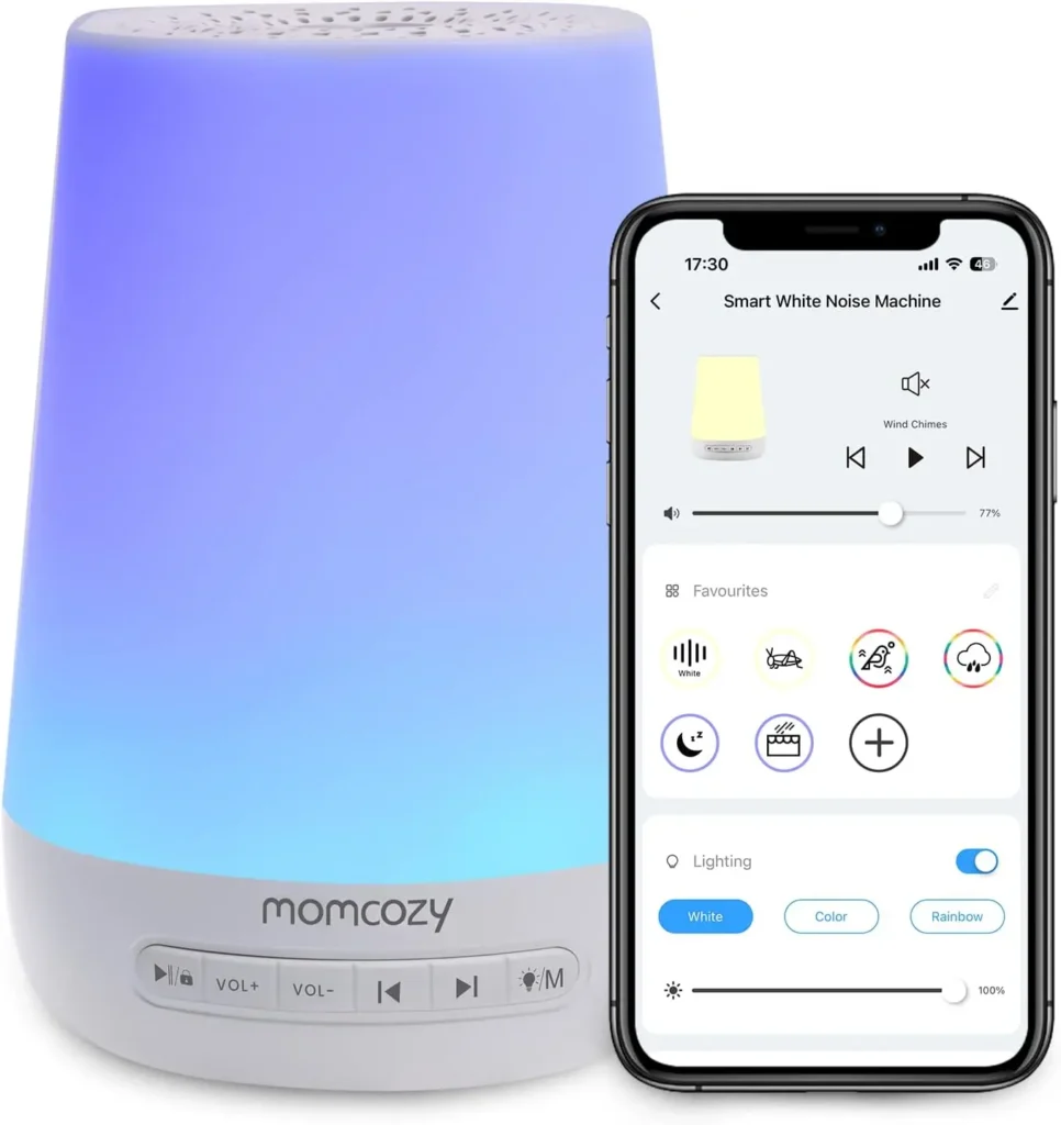 Momcozy išmanusis baltojo triukšmo aparatas su naktine LED lempute