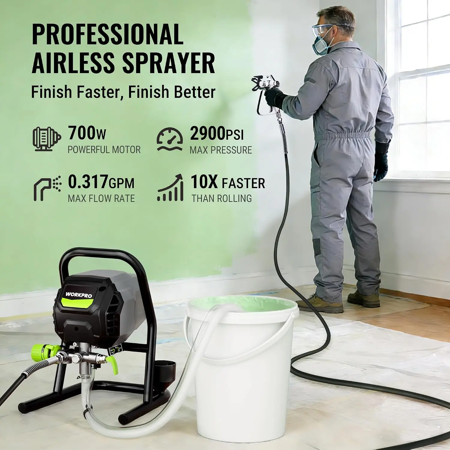 WORKPRO Airless dažų purkštuvas 2900 PSI 200 bar ir 1,2 l/min