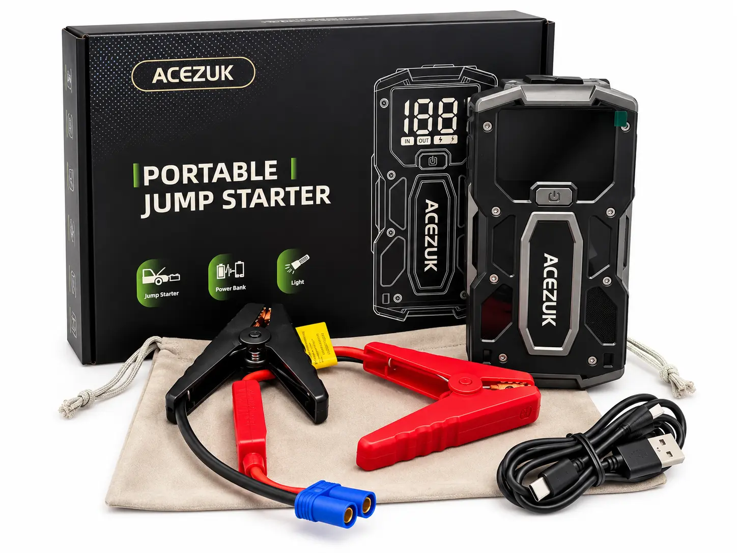 ACEZUK M01 automobilio užvedimo booster'is Jump Starter 12 V su gnybtais