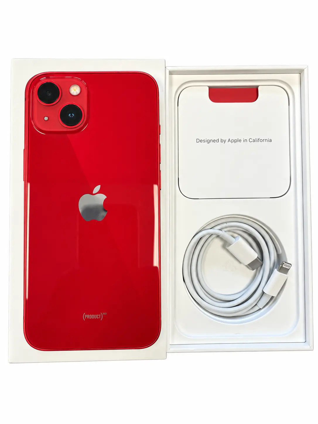 Naudotas Apple iPhone 13 128GB RED su originalia dėžute ir Lightning laidu